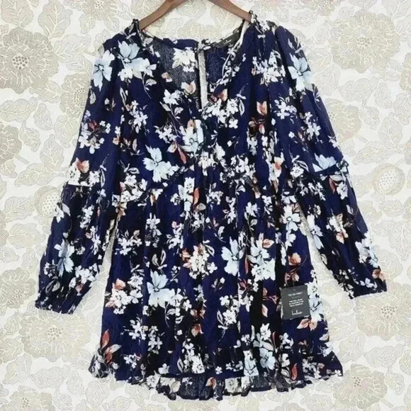 NWT Lulu's Women's Mini Tunic Dress Size S floral Long sleeve Button Back - Picture 1 of 11